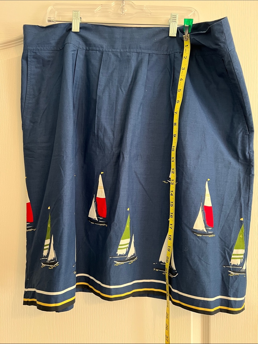 Lands' End Navy Sailboat Print Skirt with Red & Green Accents size 18W